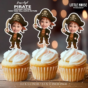 Décorations de cupcakes personnalisées avec visage de pirate