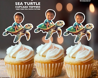 Sea Turtle Personalized Face Cupcake Toppers