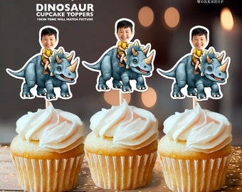 Dinosaur Rider Personalized Face Cupcake Toppers