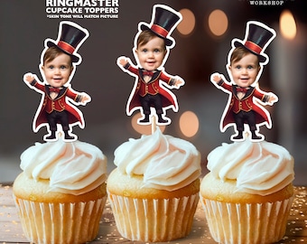 Circus Ringmaster Personalized Face Cupcake Toppers
