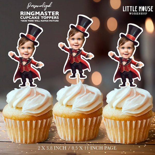 Circus Ringmaster Personalized Face Cupcake Toppers
