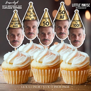 Décorations de cupcakes visage personnalisées pour 50e anniversaire