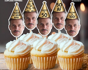 50th Birthday Personalized Face Cupcake Toppers