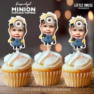 Topper per cupcake con faccia personalizzata dei Minion