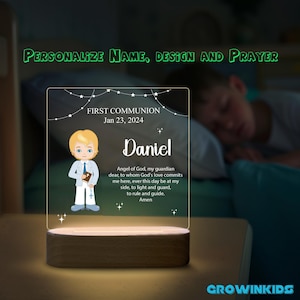 First Communion Night Light Gift for Boy, Baby Gift Prayer Baptism Gift, Christening Present Table Lamp, Lord&#39;s Son Night Prayer Lamp