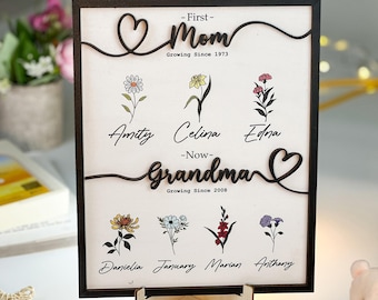 Personalized Birth Month Flowers Mothers Day, Custom Grandma's Garden Wooden Sign, Gift For Mom, Gift For Grandma, Mother's Day Gift