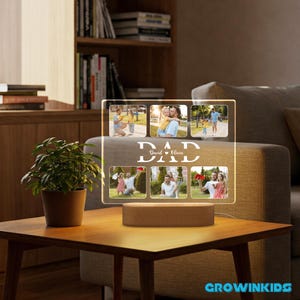 Personalized Dad Photo Night Light – Custom LED Lamp with 6 Photos & Kids’ Names – Father’s Day Gift from Children