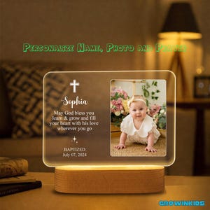 Personalized Baby&#39;s Photo with Night Light, Catholic Baby Boys and Girls, Baptism Night Light for Kids, Custom Night Light, Dedication Gift