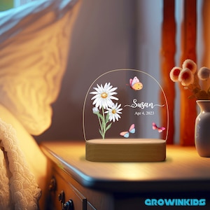 Personalized Birth Month Flower Acrylic Night Light, Flower Nursery Decor, Boho LED Light, Custom Name, Baby Shower Gift, Christmas Gift