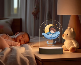 Moon Star Night Light for Kids, Moon Boy Table Lamp, Angel Boy Night Light, Boy Sleeping On The Cloud Night Light, Birthday Gift for Baby