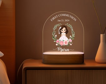 First Communion Night Light Gift for Girl, Personalized Baptism Gift, Custom Christening LED Night Lamp, Religious Night Light Gift for Baby