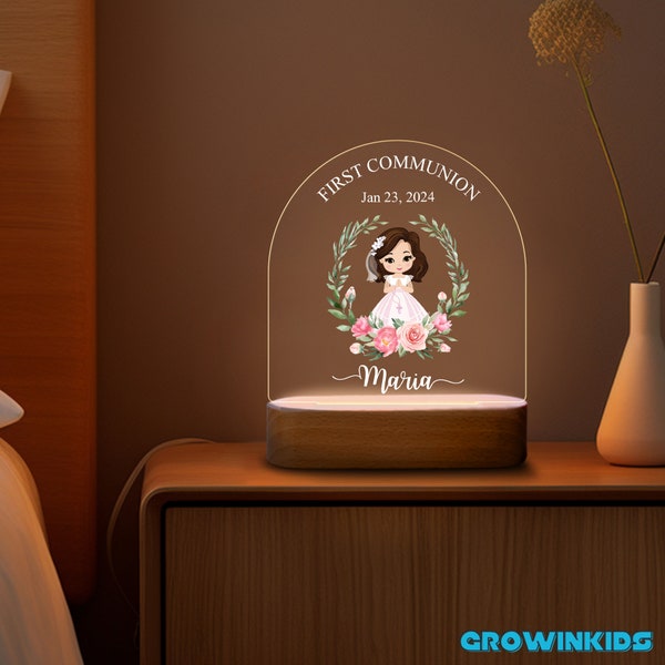 First Communion Night Light Gift for Girl, Personalized Baptism Gift, Custom Christening LED Night Lamp, Religious Night Light Gift for Baby