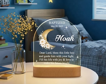 Personalized Moon Night Light: Baptism, First Communion Gift