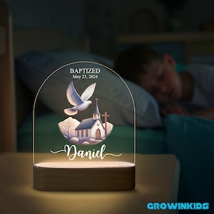 Personalized Catholic Night Light Gift for Boys and Girl, Bedside Lamp Gift for Kids, Christening - Dedicate - First Communion Gift for Baby
