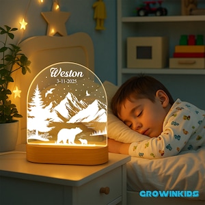 Personalized Mountains Bear Night Light: Custom LED Bedroom Decor