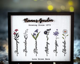 Personalized Birth Month Flower Garden Sign: Grandma Gift