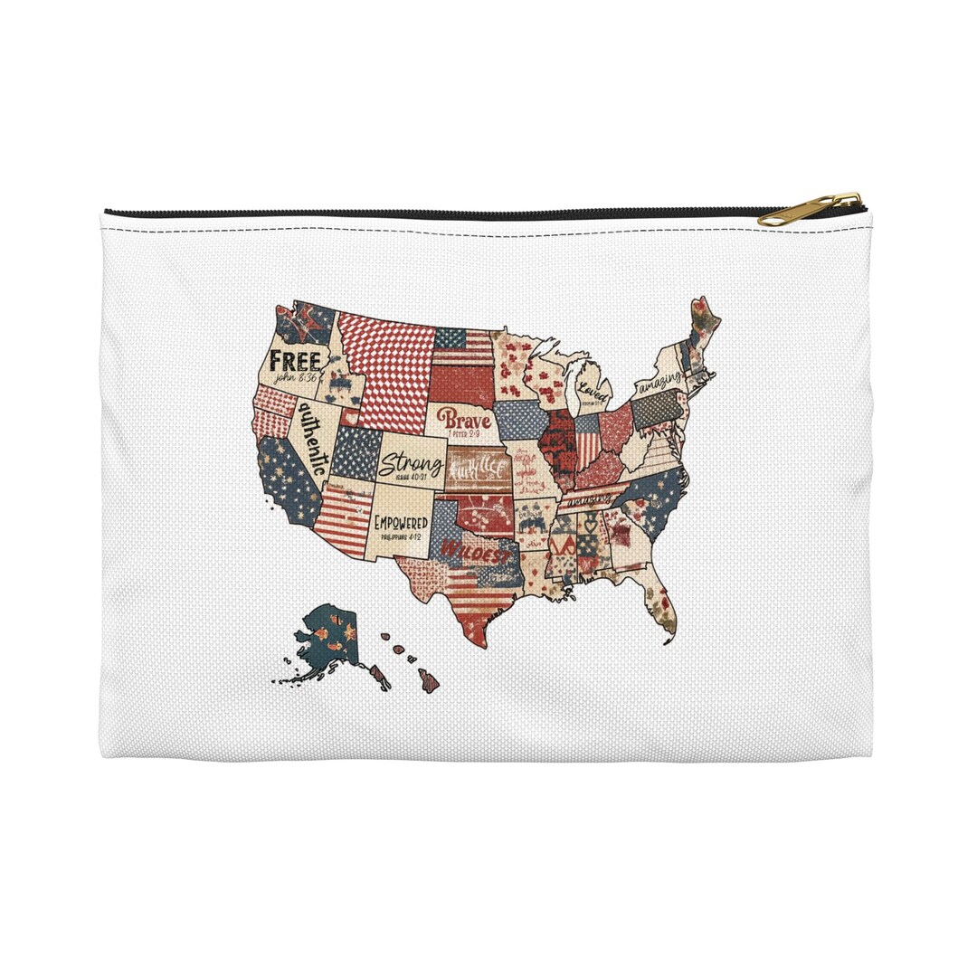 State Patchwork Vintage USA Patchwork Map Accessory Pouch | Patriotic State Collage - Etsy