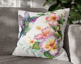 Bird With Flowers Design 16 x 16 18 x 18 20 x 20 Spun Polyester Square Pillowcase,  Bird Lovers Gift, Birthday Gifts For Mom, Gifts For Her