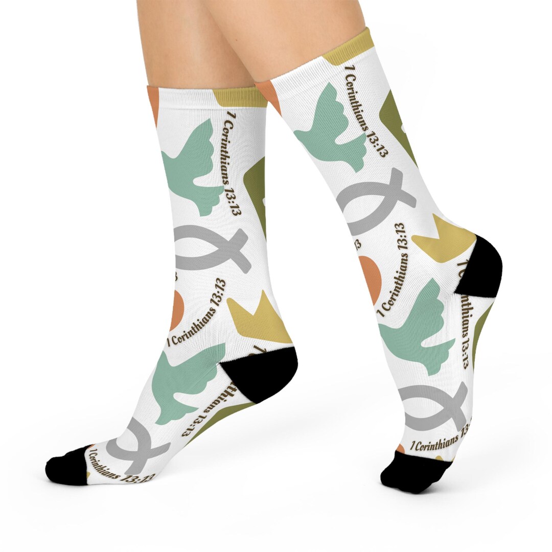 1 Corinthians 13:3 Faith Dove Crown Fish Socks | Crew Socks - Etsy