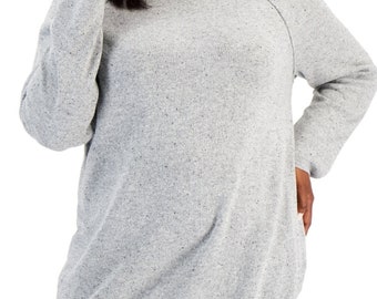 Karen Scott Plus Size Curved-Hem Nep Sweater, Smoke Grey Nep 1X