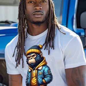 Urban Gorilla PNG, Gorilla tshirt,Blue and Yellow Gorilla, Digital Download, Gorilla Sublimation, Gorilla graphic tee, gorilla dtf design