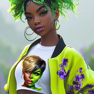 Afro Diva PNG | Zabawna świąteczna sztuka cyfrowa inspirowana Grinchem