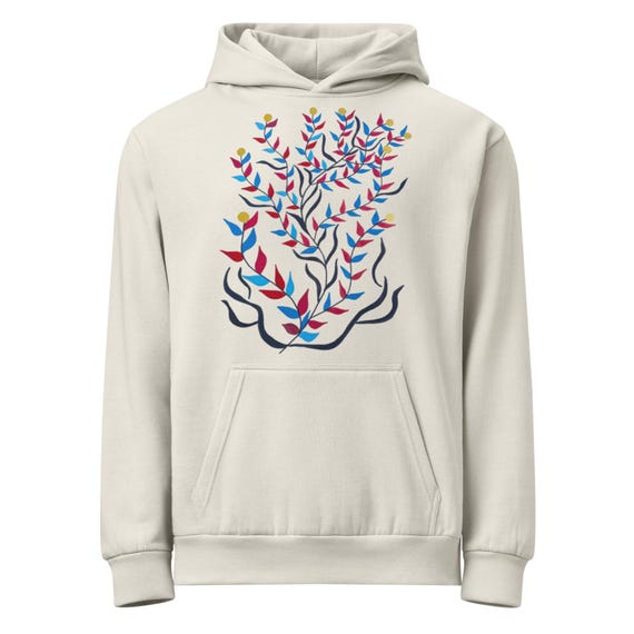Abstract Botanical Hoodie | Hand-Drawn Red & Blue Art Print