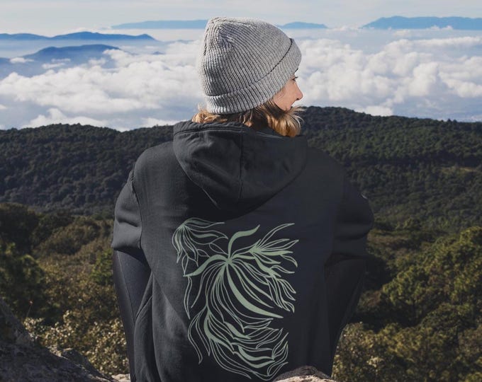 Minimalist Botanical Hoodie – Black Unisex Streetwear