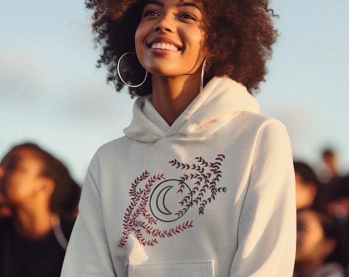 Moon Botanical Super Heavyweight Hoodie | Women's Aesthetic Art Hoodie | Cozy Streetwear Pullover