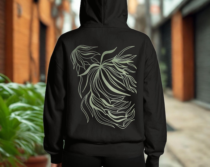 Minimalist Botanical Hoodie – Black Unisex Streetwear