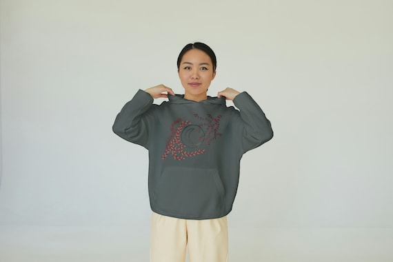 Yaestharte Oversized Hoodie | Garment Dyed Streetwear Unisex | Wearable Art "Harvest Moon Vines"