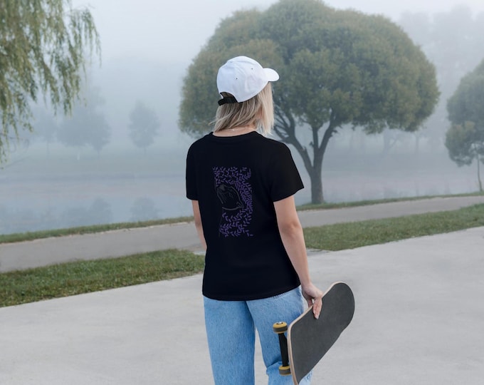 Cat Botanical T-Shirt – Women’s Black Relaxed Fit