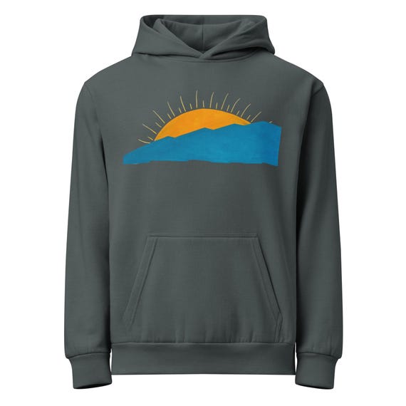 Dawn Break Abstract Art Hoodie | Hand-Drawn Mountain Sun Graphic | Lane Seven Garment Dyed