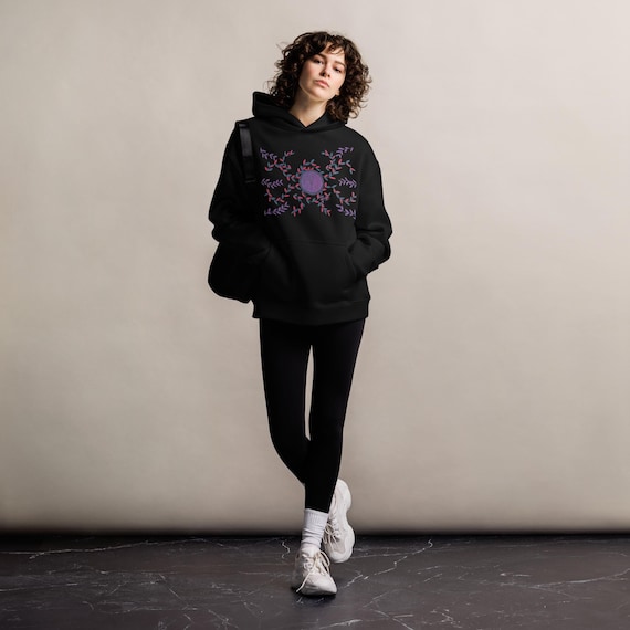 Astral Botanical Art Hoodie | Hand-Drawn Purple & Gold Celestial Print | AS Colour 5161 Oversized
