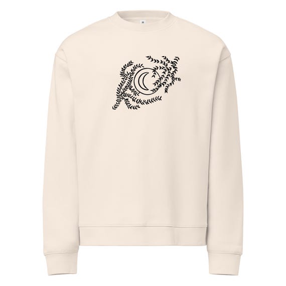 Oversized Heavyweight Sweatshirt | Hand-Drawn Botanical & Moon Art | AS Colour 5160 Relax Crew | Minimalist Nature Inspired Unisex Pullover