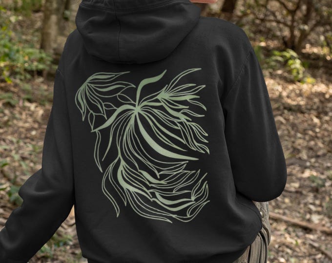 Botanical Back Print Hoodie, Minimalist Nature Graphic
