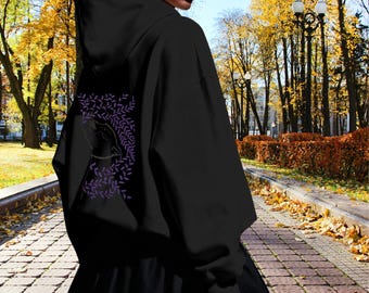 Cat Botanical Hoodie – Black