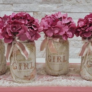 Set of 4  Baby girl Shower Centerpiece, Boho centerpiece, Vintaje Centerpiece, Pink Centerpieces