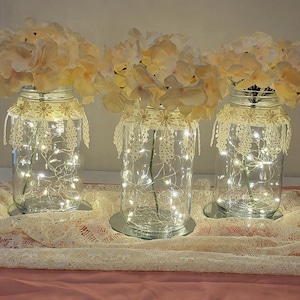 Set of 3 Bridal Shower Centerpiece, Lighted floral Table Decor, Wedding centerpiece, Party Decor, Anniversary, Baby shower, Graduation Decor