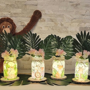 Safari Baby Shower Centerpiece Set: Lighted Jungle Mason Jars