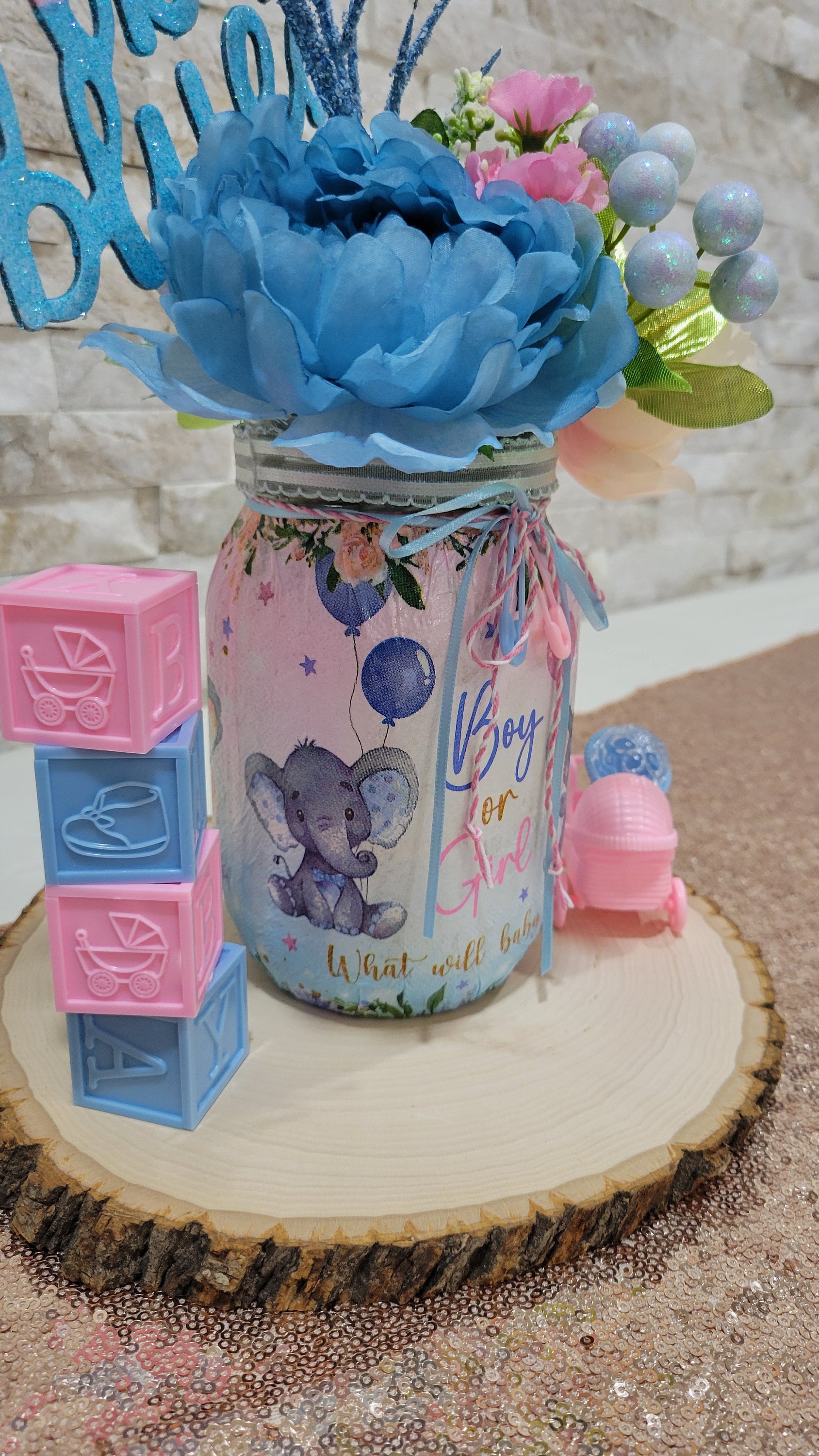 Mason Jar Baby Boy Shower Flower Centerpieces For Tables Floral