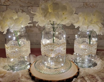 Set of 3 Bridal Shower Centerpiece, Lighted floral Table Decor, Wedding centerpiece, Party Decor, Anniversary, Baby shower, Graduation Decor