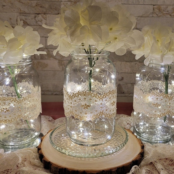 Set of 3 Bridal Shower Centerpiece, Lighted floral Table Decor, Wedding centerpiece, Party Decor, Anniversary, Baby shower, Graduation Decor