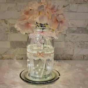 Girl Baby Shower Centerpiece, It&#39;s a girl, Pink Baby Shower Decor, Lighted Mason Jars, Baby Shower Floral decor
