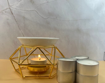 Gold Wax Warmer| Includes 6 Tealight Candles