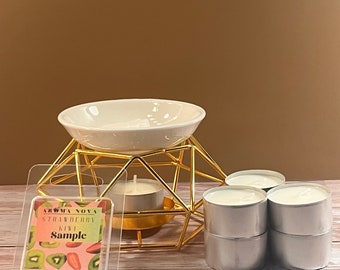 Gold Wax Warmer| Includes 6 Tealight Candles & Wax Sample