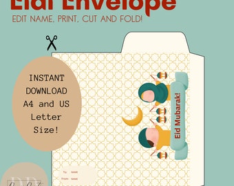 Printable Eid Mubarak Envelope for Kids - Digital Download - Fully Customizable