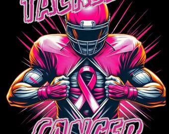 Cute Football Breast Cancer awareness pink pink ribbon football pink out sports cancersuperman sports tackle support png, sublimation