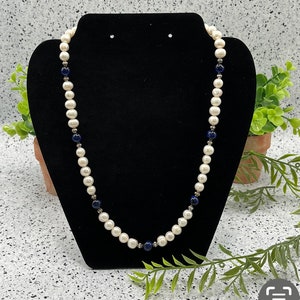 Men's Cultured Pearl and Blue Tiger's Eye Necklace (201)