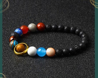 Universe Galaxy Eight Planets Bracelet - Natural Stone Solar System Jewelry